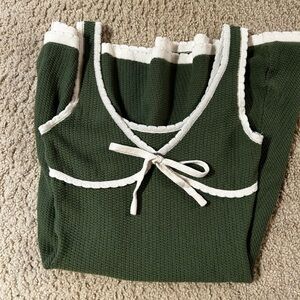 Cider Green Knit Top with White Accents